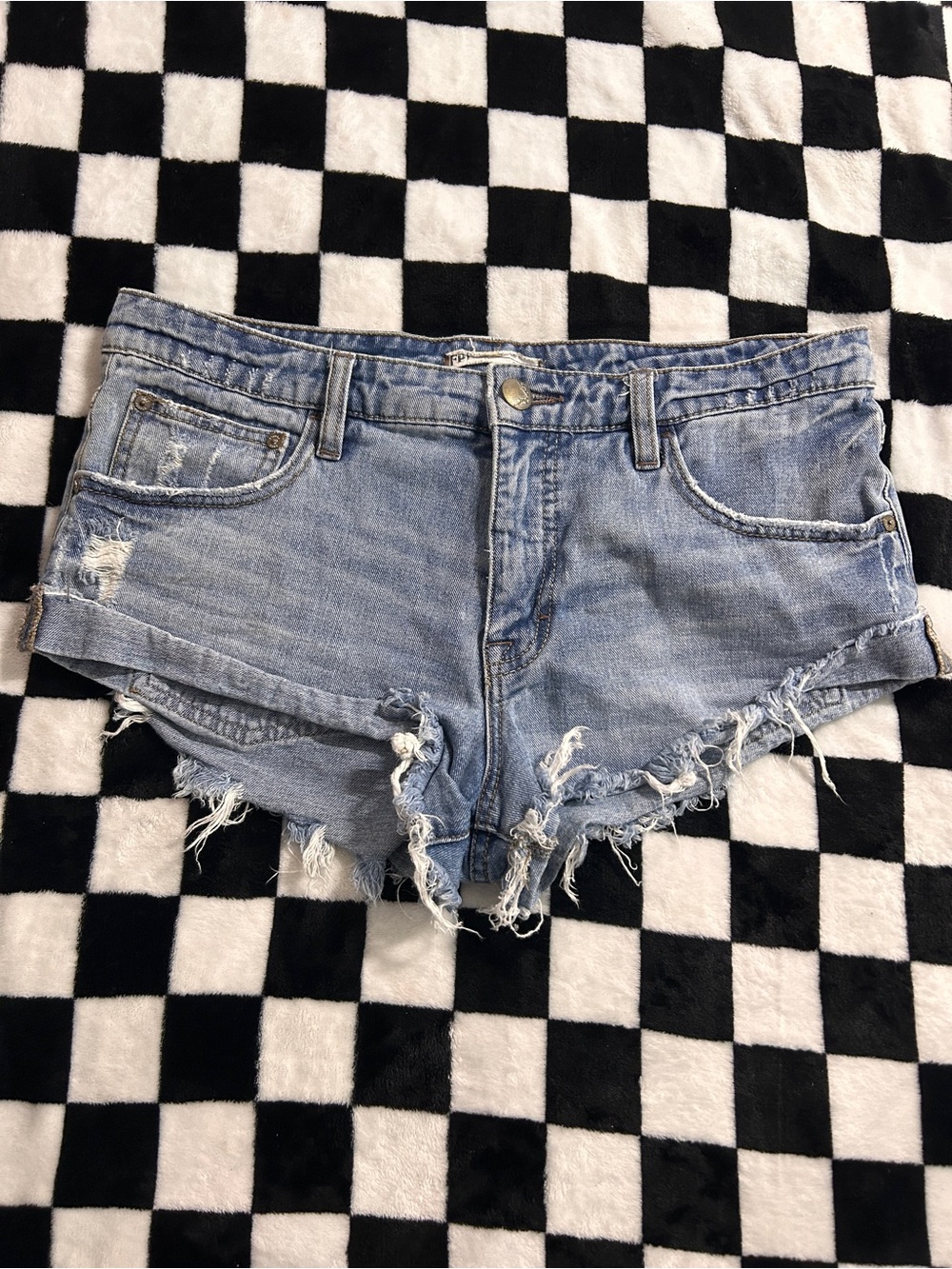 Free People Light Blue Distressed Denim Cutoff Shorts